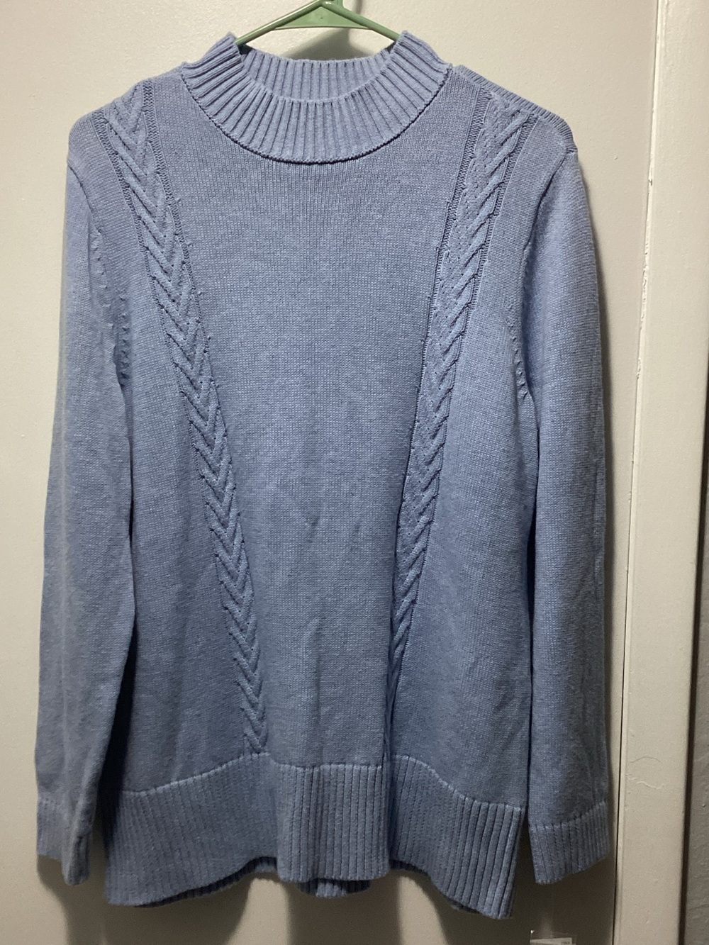 Karen Scott Light Blue Cable-Detail Mock Neck Sweater